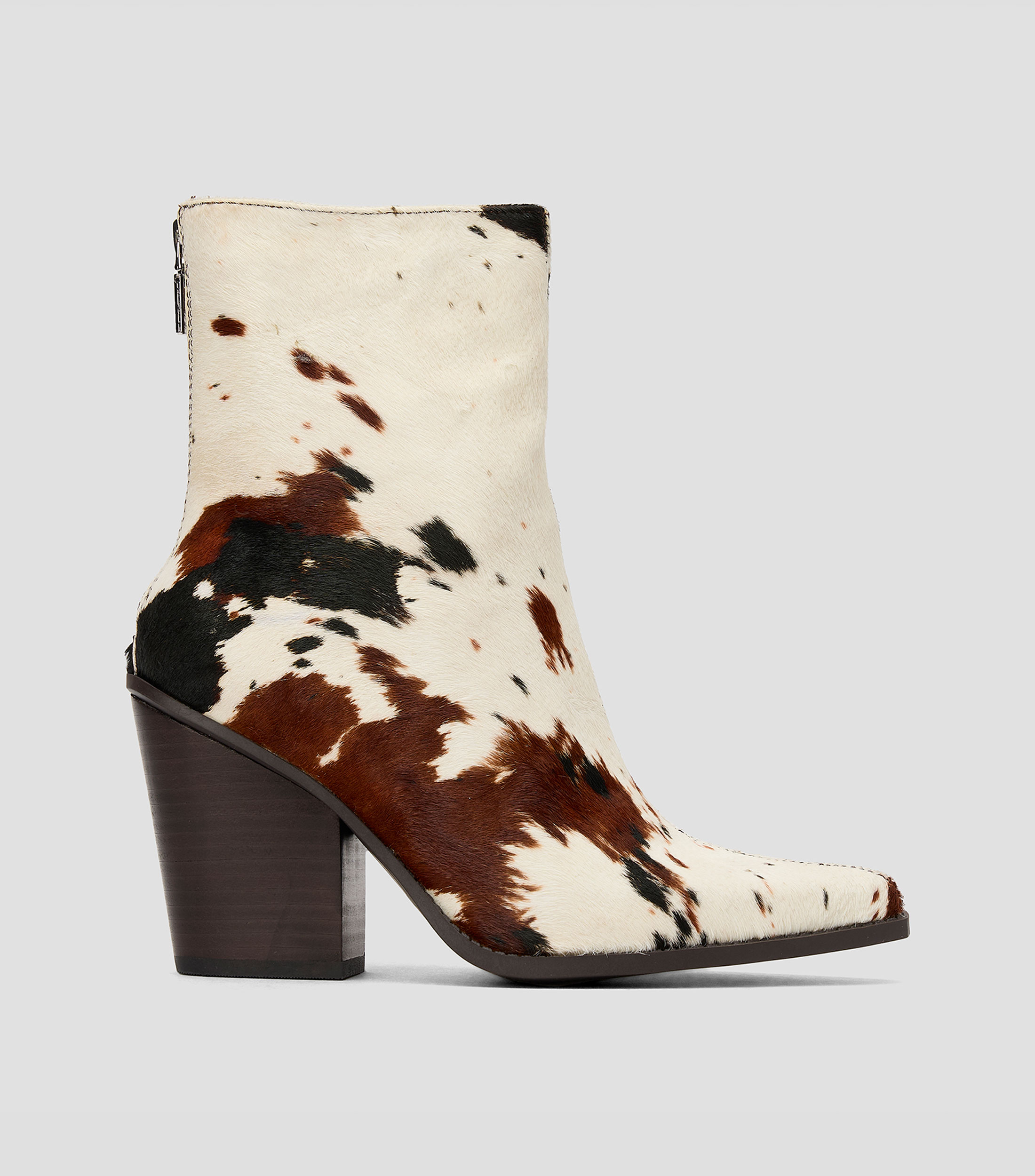 Botines vaqueros con tacón alto ancho con pelo de vaca Mujer